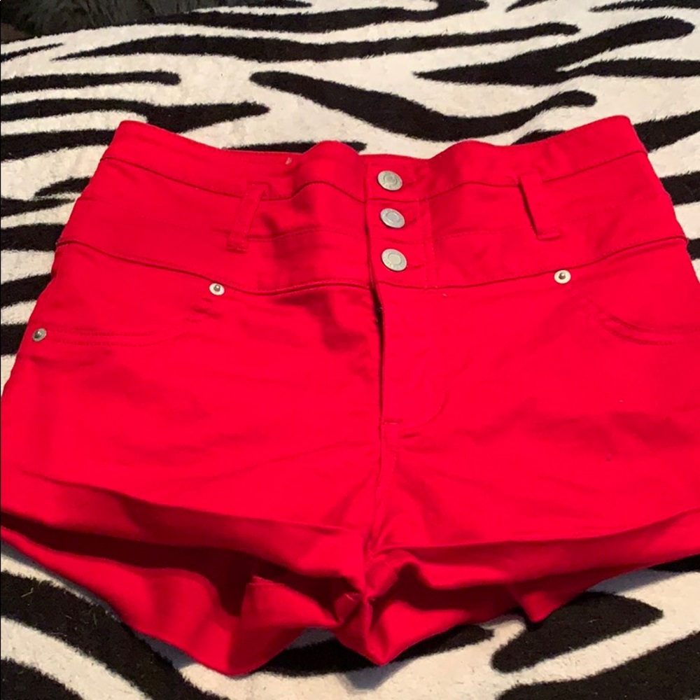 High rise bright red high rise shorts